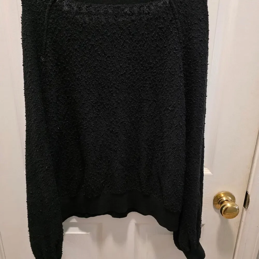 Free People Black Textured Bouclé Oversized Pullover Sweater Size Medium